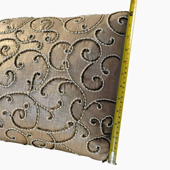 Gold Beaded Decorative Lumbar Pillow, Duck Feather Insert 18x12 Elegant LIKE NEW - Picture 6 of 6
